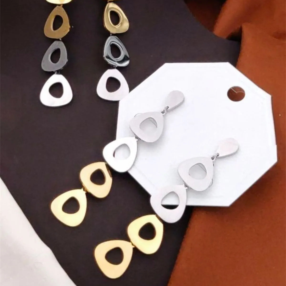 Multitone Geometric Drop Earrings