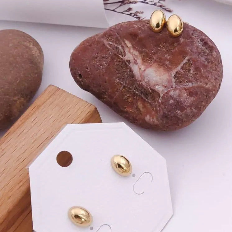 Oval Dome Gold Stud Earrings