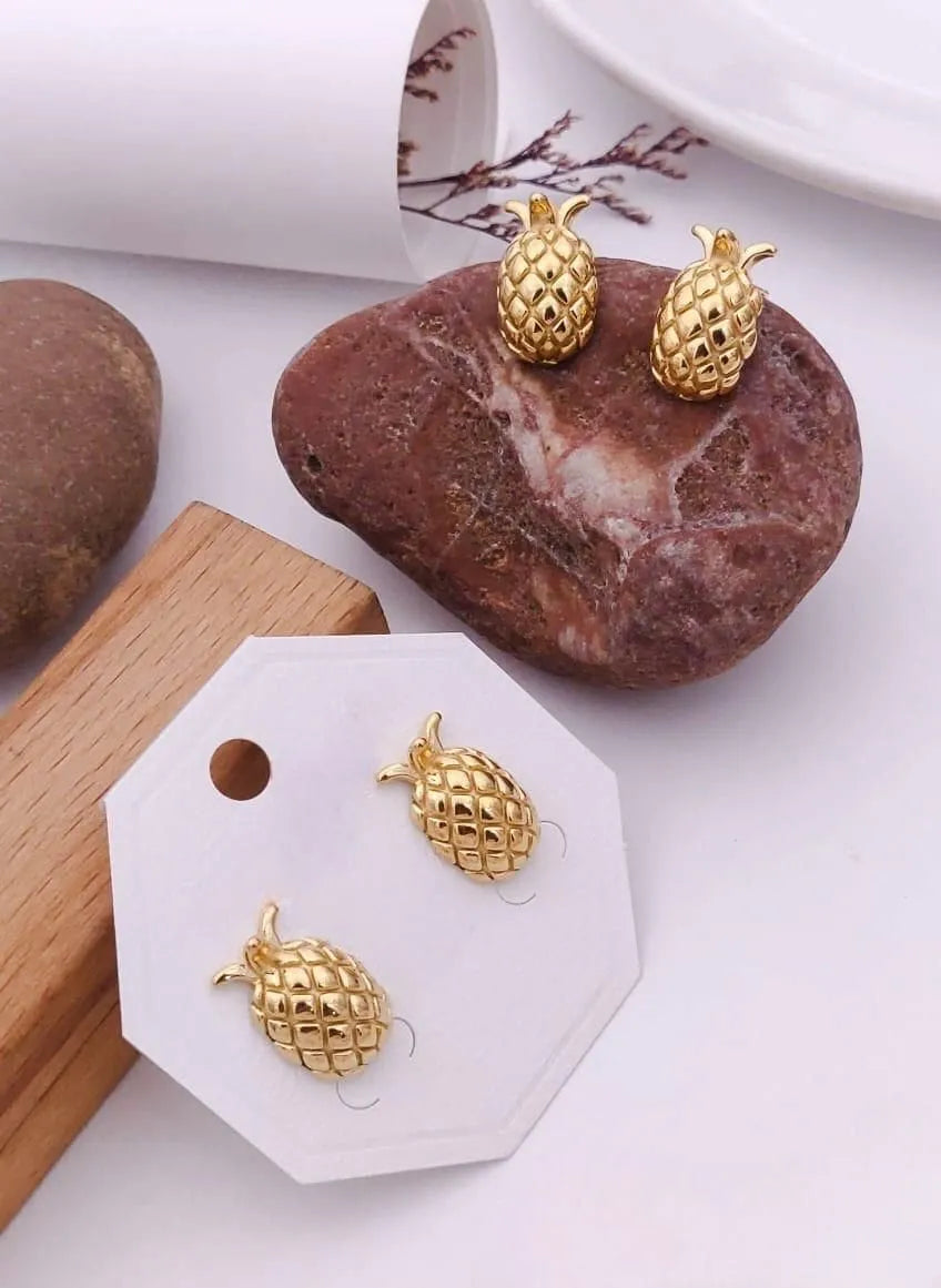 Playful Pineapple Gold Stud Earrings