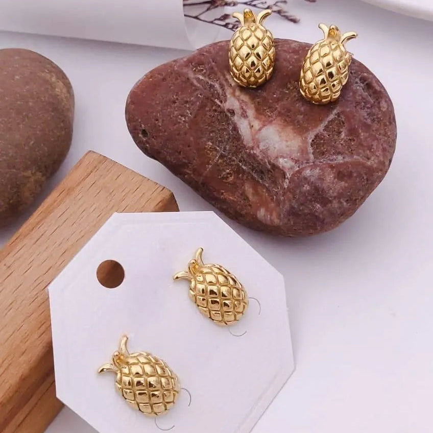 Playful Pineapple Gold Stud Earrings