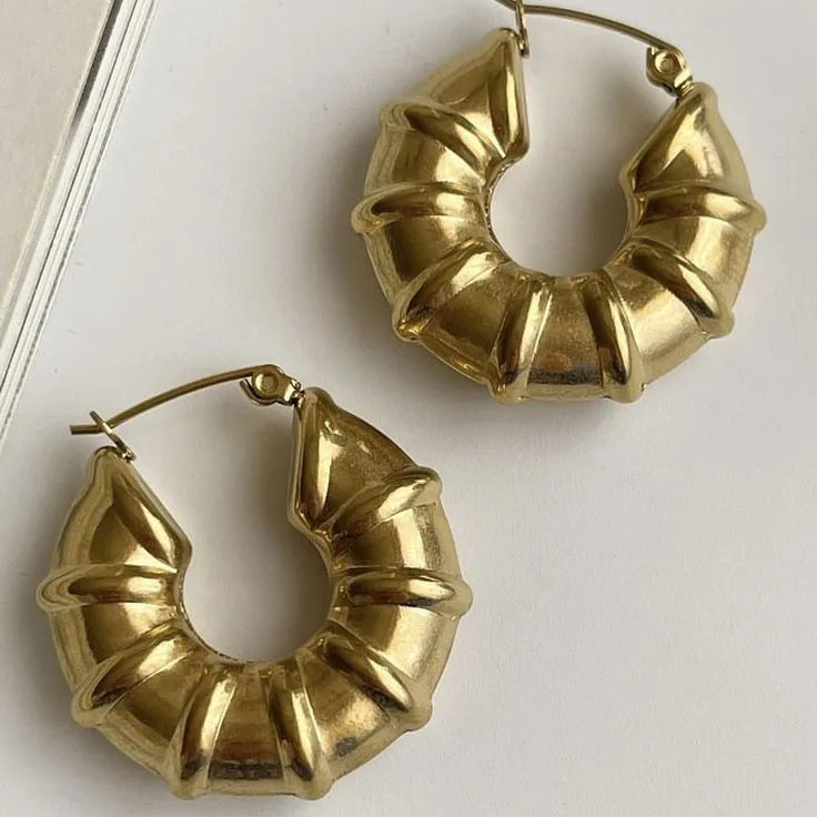 Bold Puffed Gold Hoop Earrings