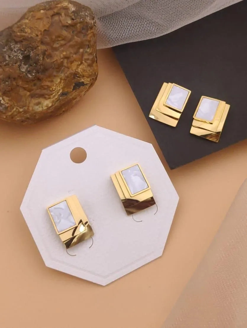 Geometric Rectangular Gold Earrings