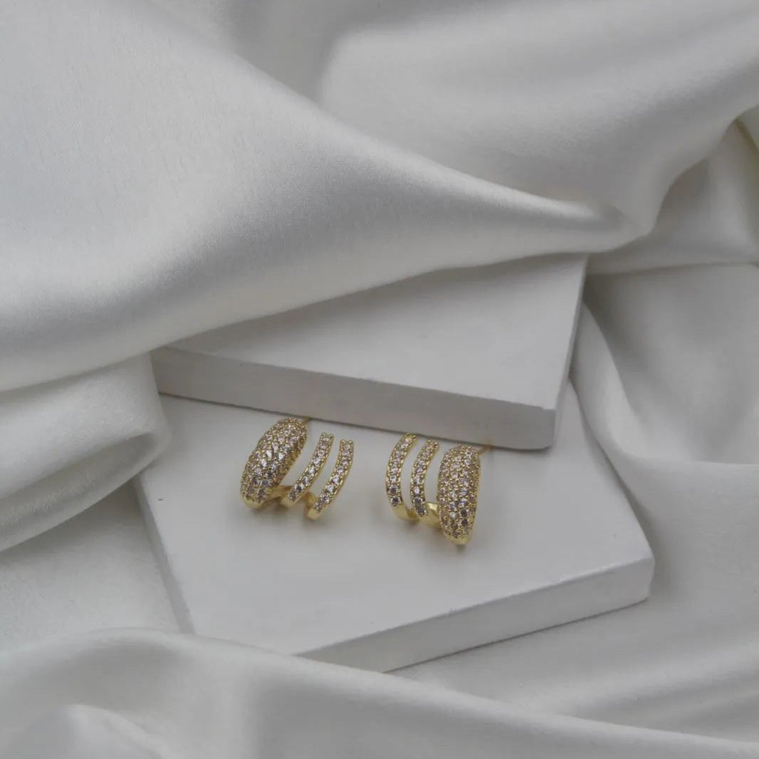 Triple Row Crystal Gold Earrings