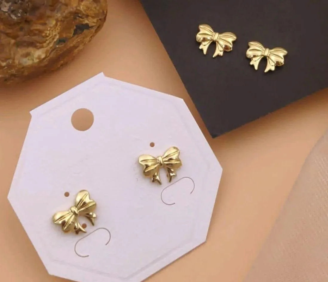 Gold Bow Charm Earrings