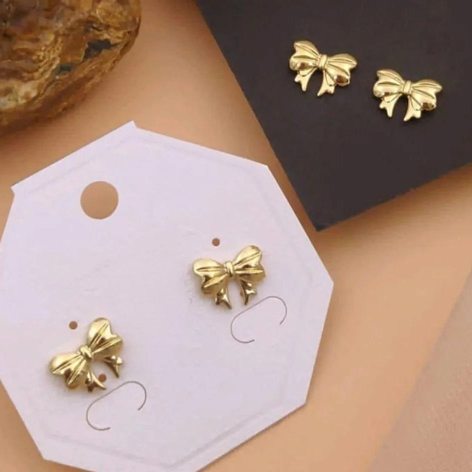 Gold Bow Charm Earrings