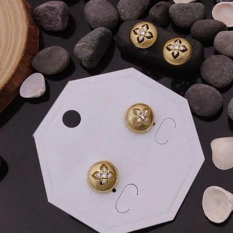 Floral Embossed Gold Stud Earrings