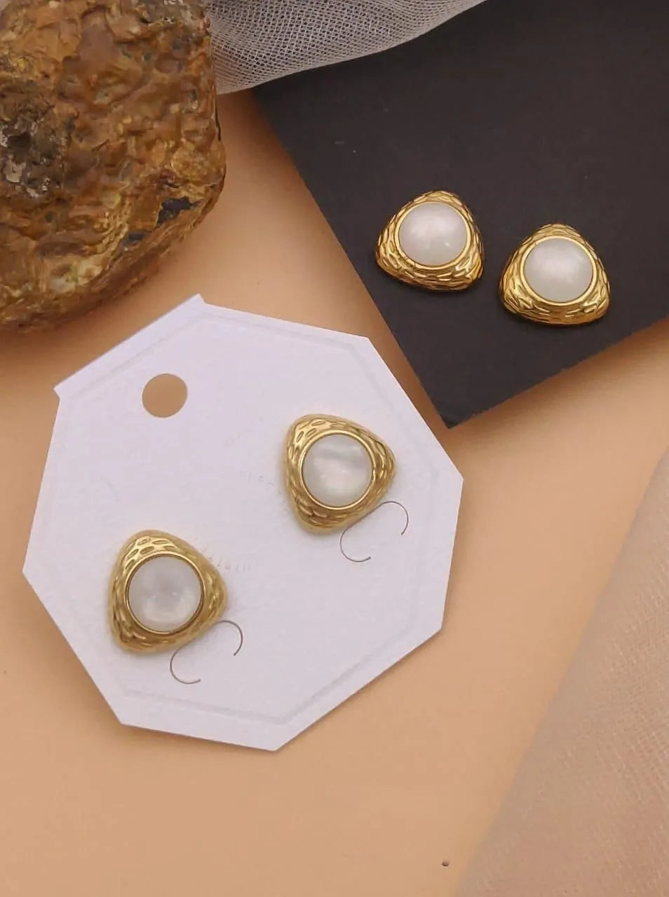 Organic Pearl Triangle Earrings