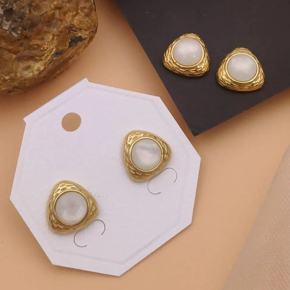 Organic Pearl Triangle Earrings