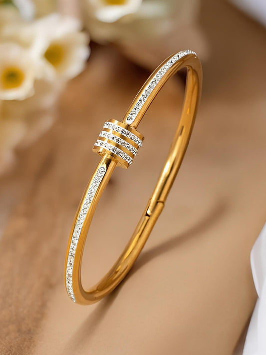 Luxurious Gold-Plated Zircon Kada Bracelet – Elegant & Timeless