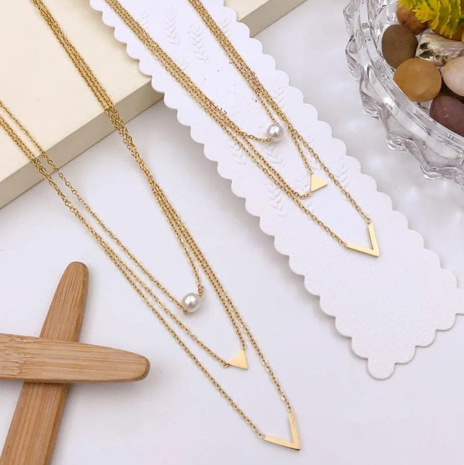 Aurelia Layered Geometric Pearl Necklace