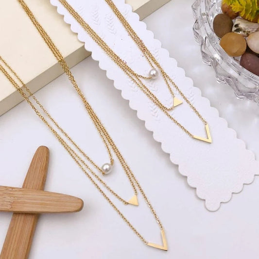Aurelia Layered Geometric Pearl Necklace
