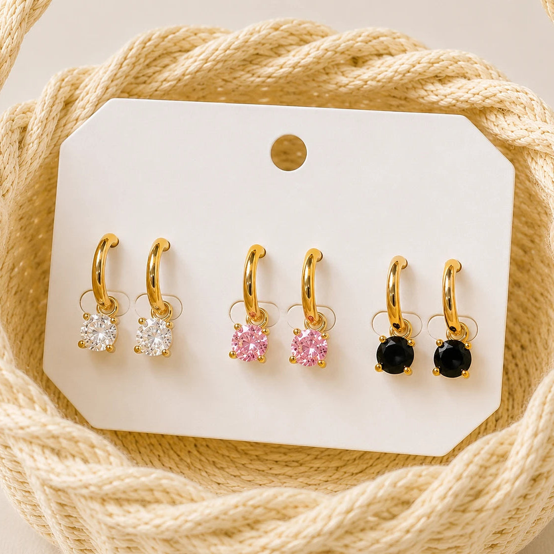 Crystal Trio Charm Hoop Earrings