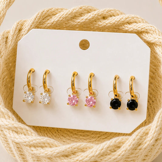Crystal Trio Charm Hoop Earrings