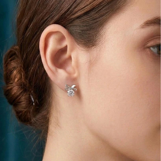 Crystal Bow Charm Stud Earrings