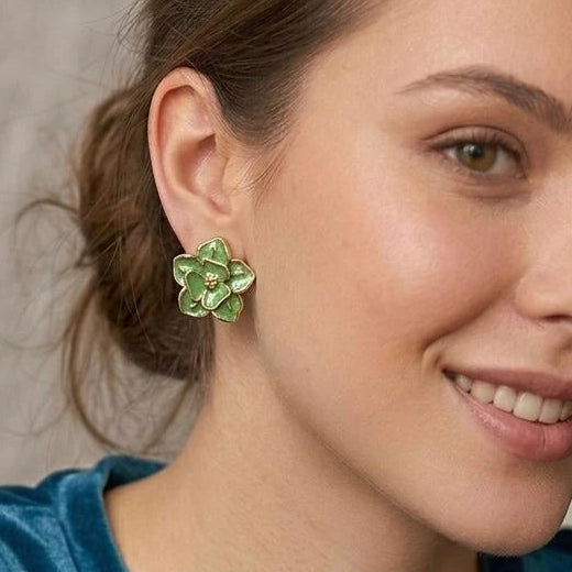 Emerald Bloom Floral Stud Earrings