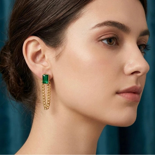 Emerald Chain Statement Earrings