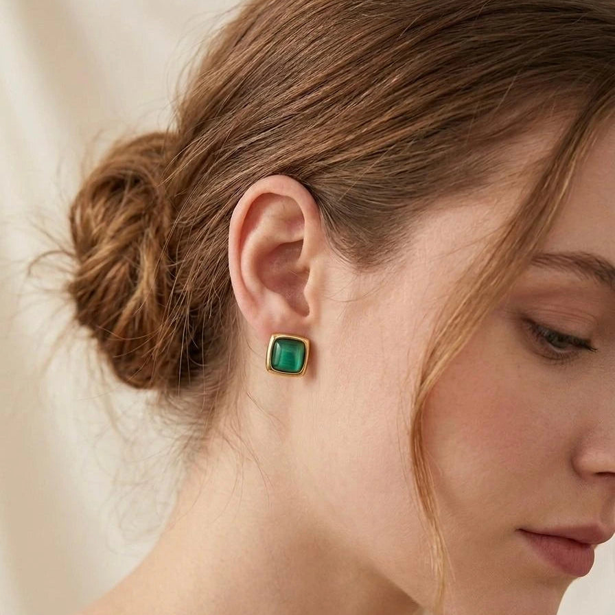 Emerald Glow Square Studs
