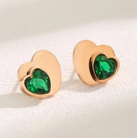 Emerald Heart Glow Stud Earrings