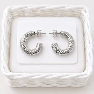 Frosted Silver Texture Hoop Earrings