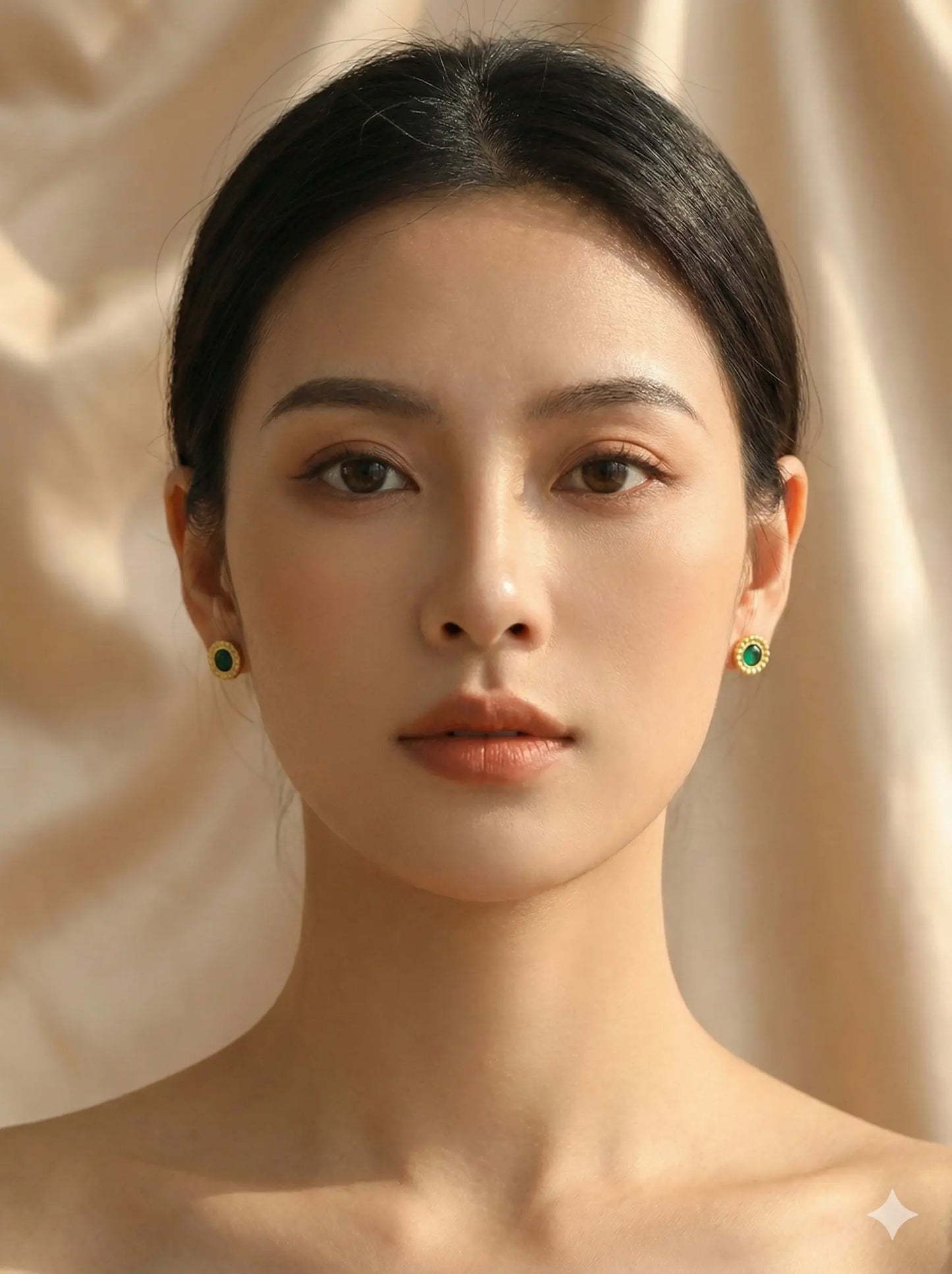 Emerald Beaded Stud Earrings