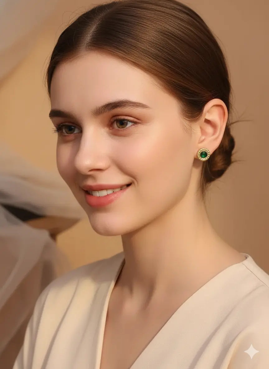 Emerald Beaded Stud Earrings