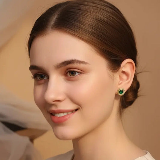 Emerald Beaded Stud Earrings