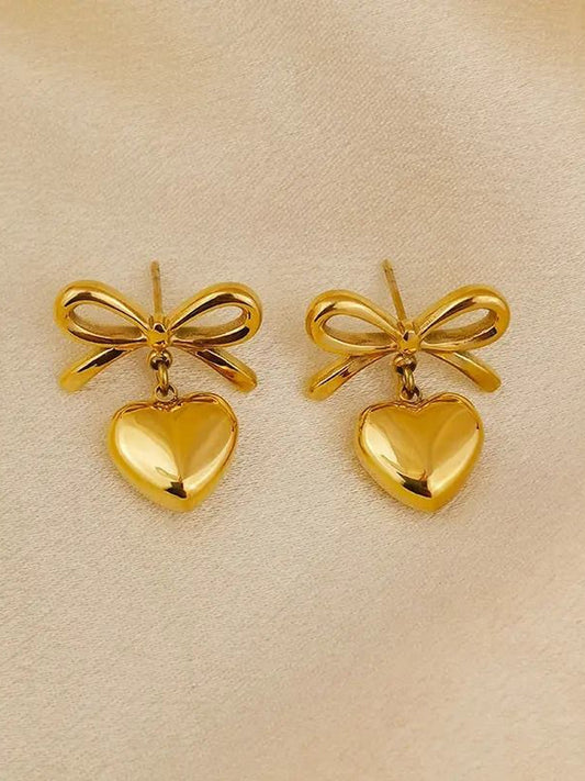 Elegant Gold-Plated Heart Bow Earrings – Chic & Timeless Fashion Jewelry