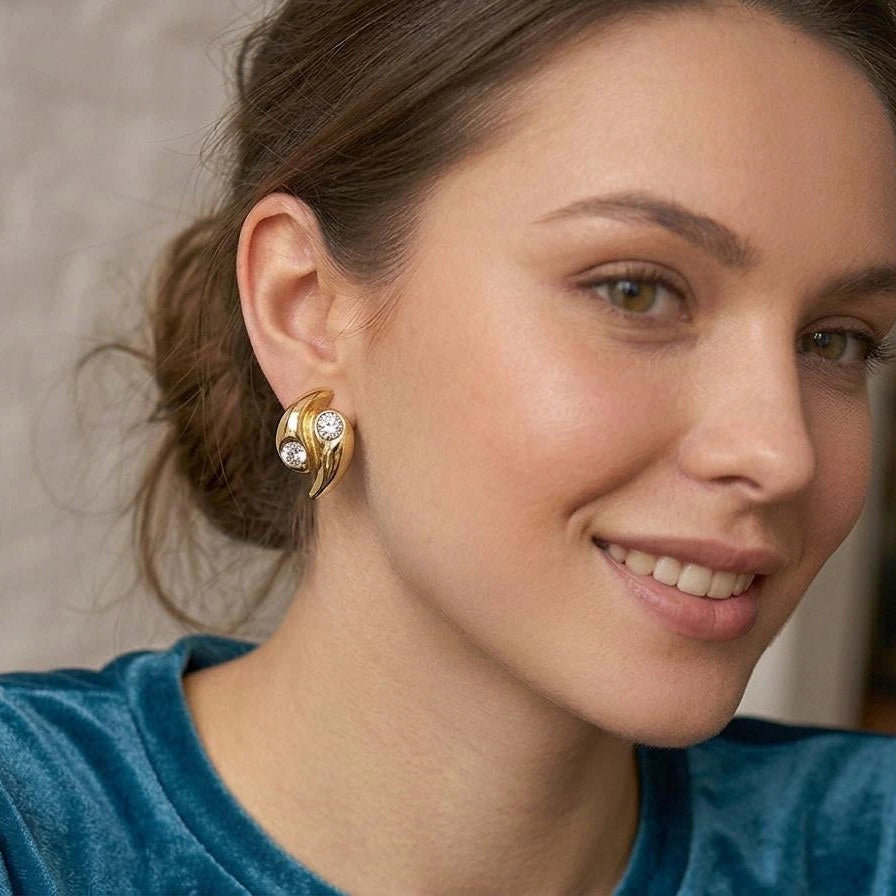 Golden Aura Crystal Swirl Earrings