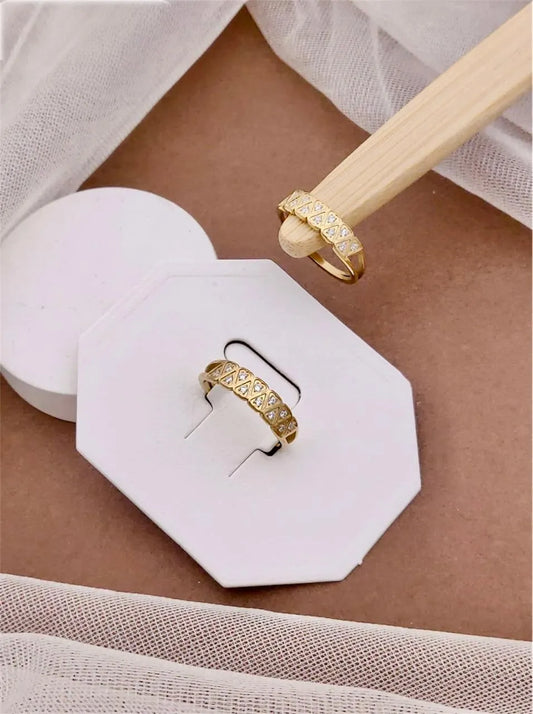 Golden Diamond Row Anti-Tarnish Ring