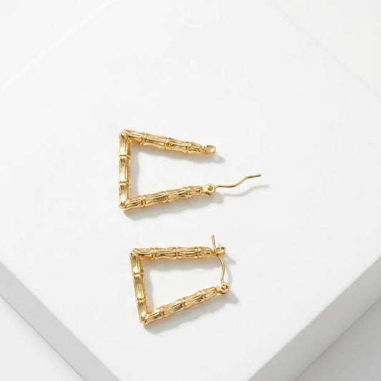 Golden Bamboo Triangle Hoop Earrings