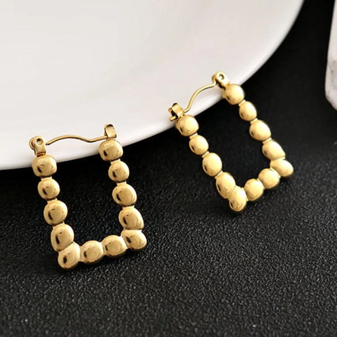 Golden Bead Square Hoop Earrings