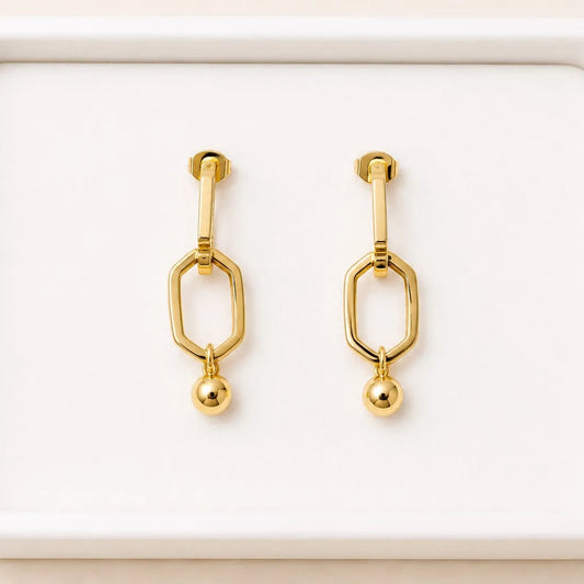 Golden Orb Link Drop Earrings