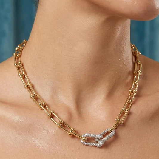Golden Paperclip Statement Necklace