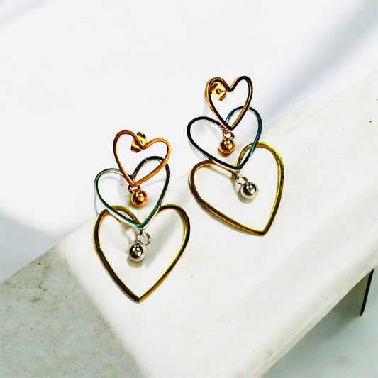 Multi-Tone Heart Droplet Dangle Earrings – Romantic & Chic Statement Jewelry