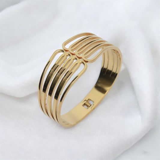 Gold-Plated Modern Cut-Out Kada Bracelet – Contemporary & Elegant