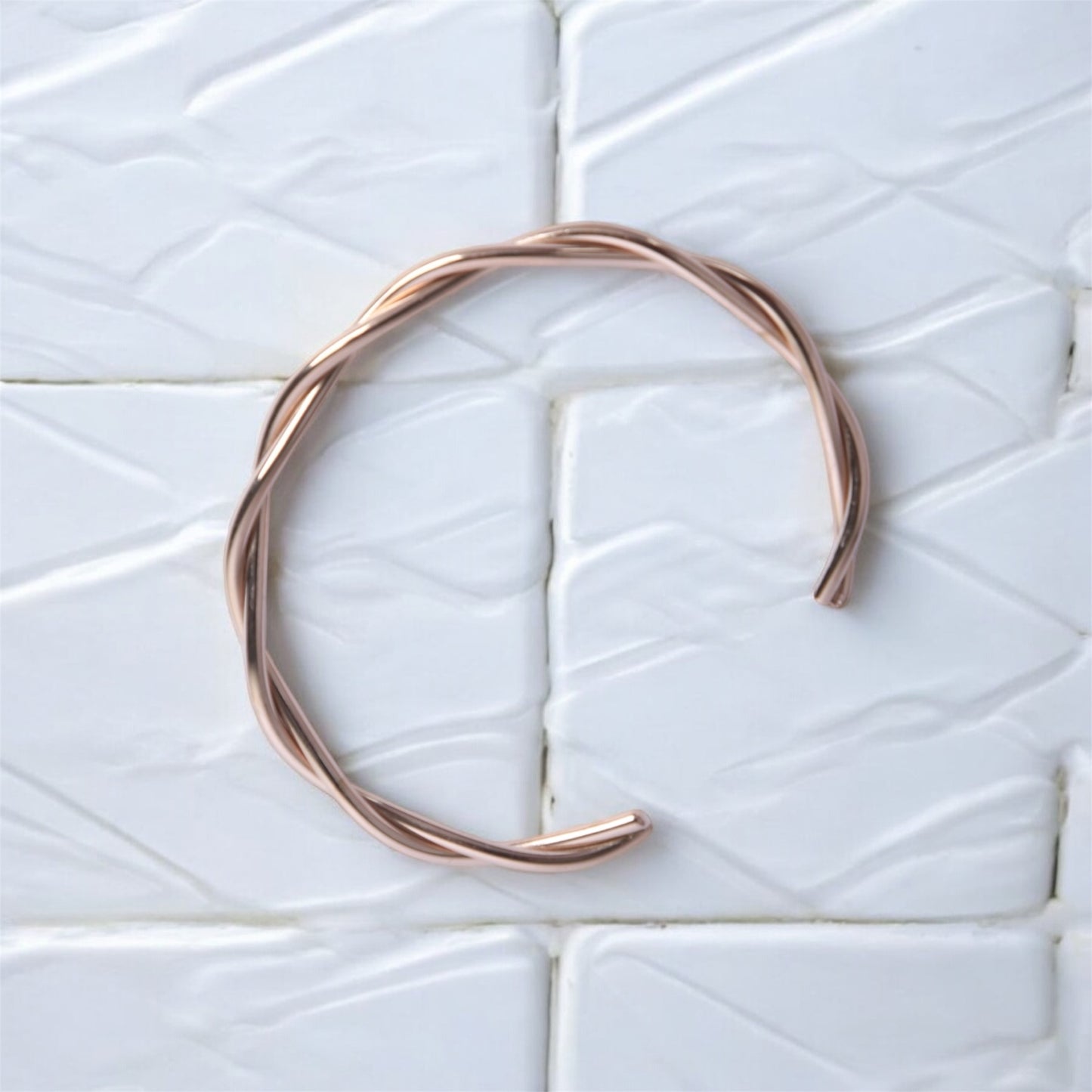 Rose Gold-Plated Twisted Open Kada Bracelet – Minimalist & Elegant