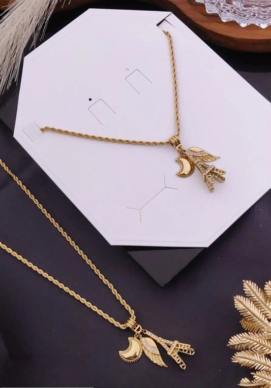 Moon Wings Gold Charm Necklace