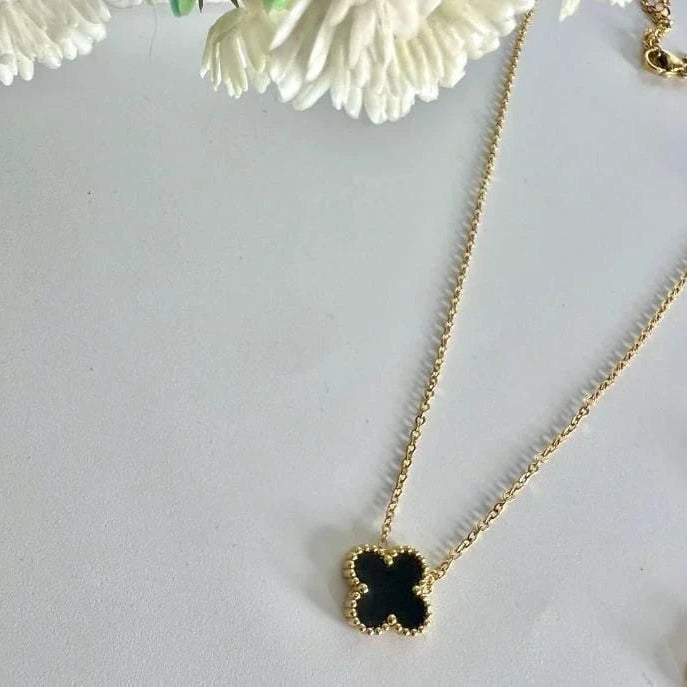 Noctura Clover Black Onyx Pendant Necklace
