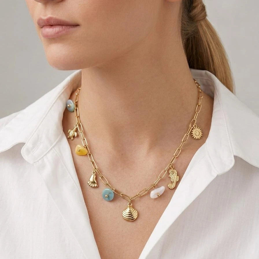 Oceanic Charm Gold Necklace