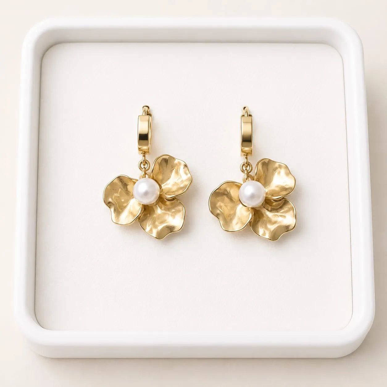 Pearl Blossom Gold Drop Earrings