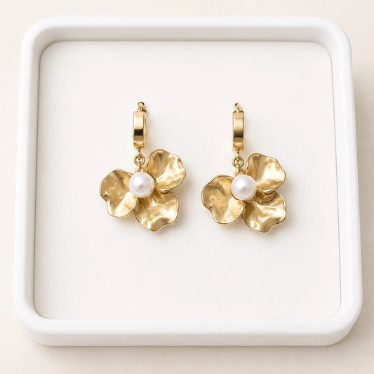 Pearl Blossom Gold Drop Earrings