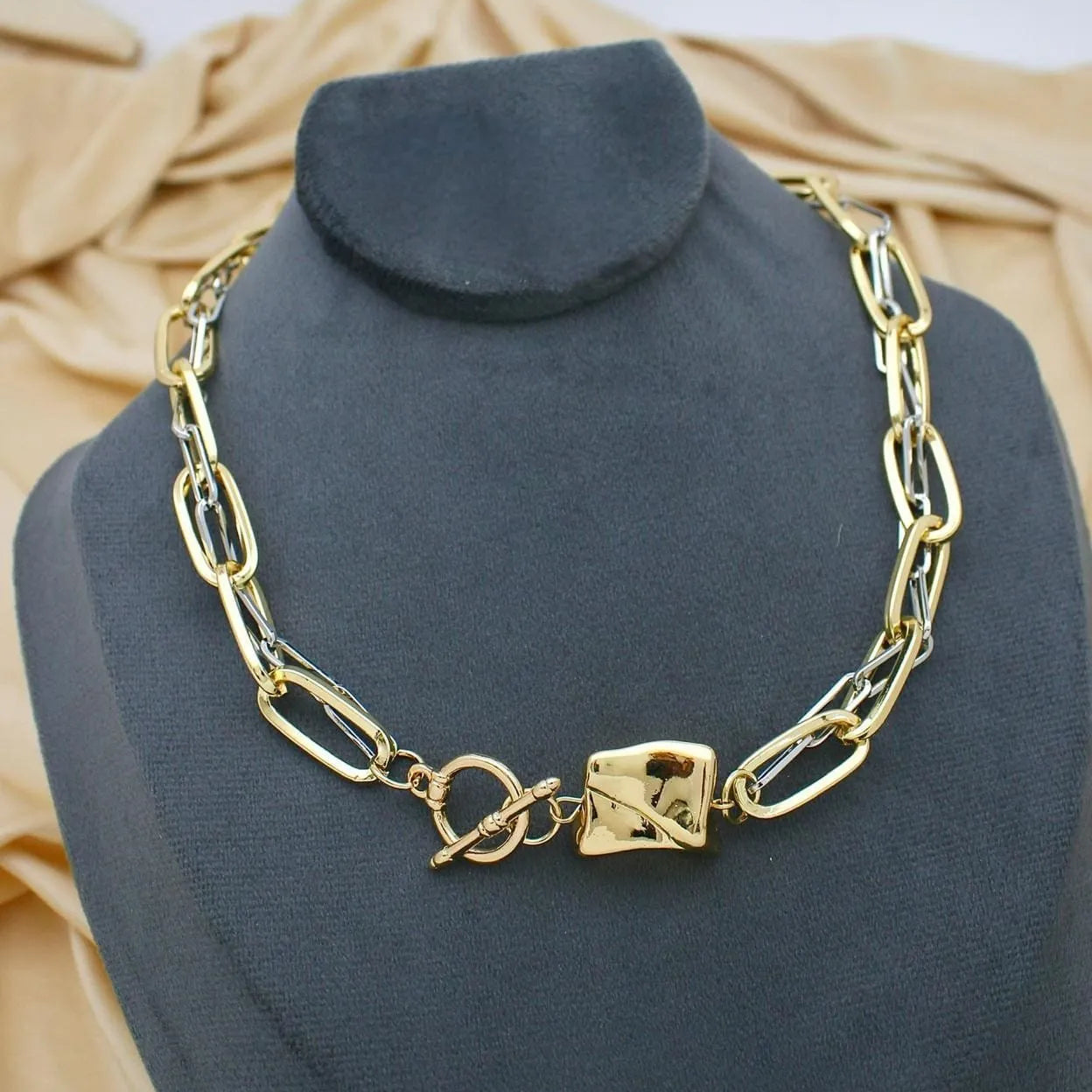Regal Dual Tone Chain Statement Necklace
