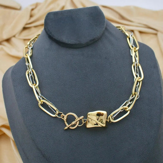 Regal Dual Tone Chain Statement Necklace
