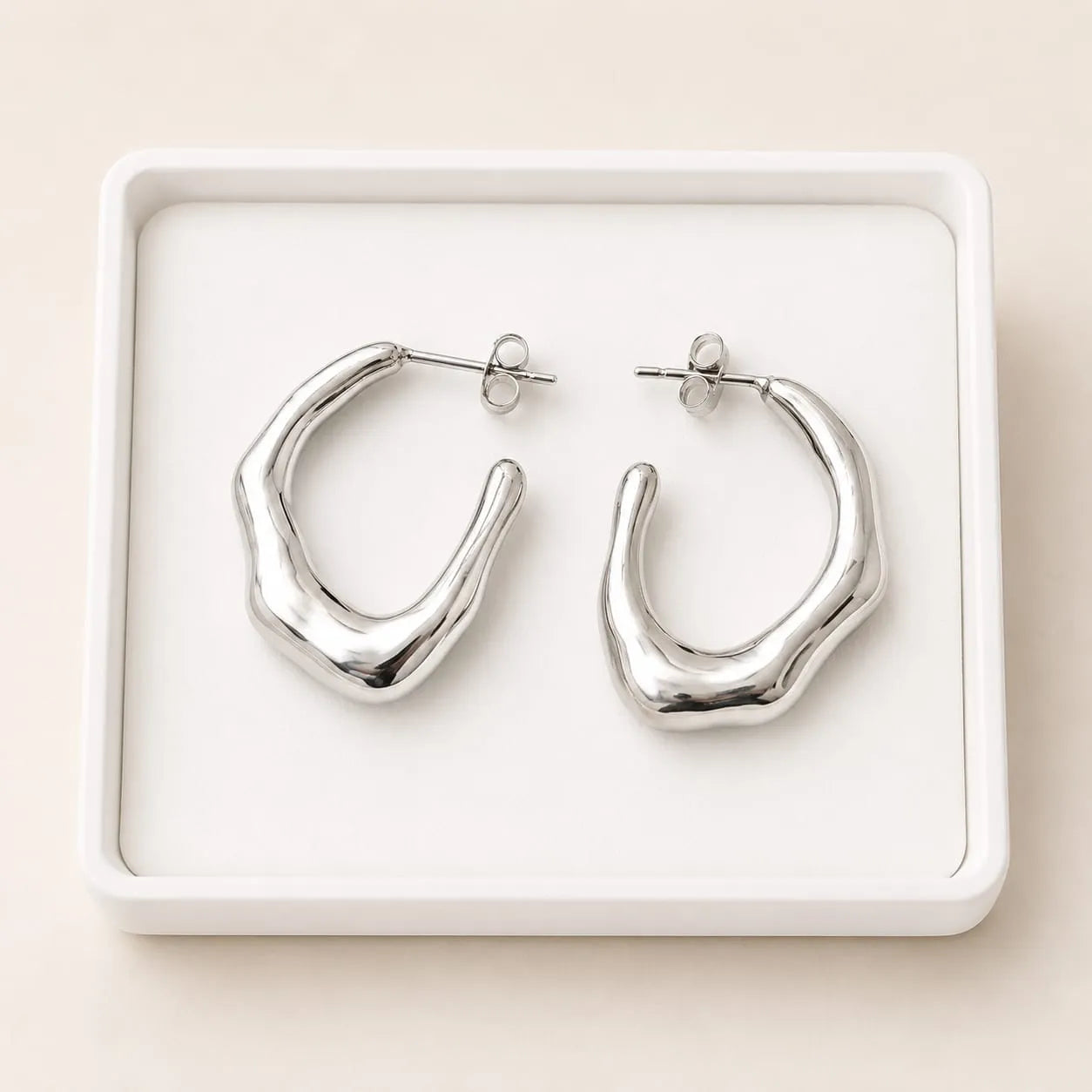 Sculpted Silver Wave Hoop Earrings