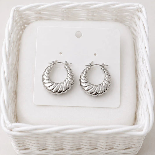 Selene Twist Silver Hoop Earrings