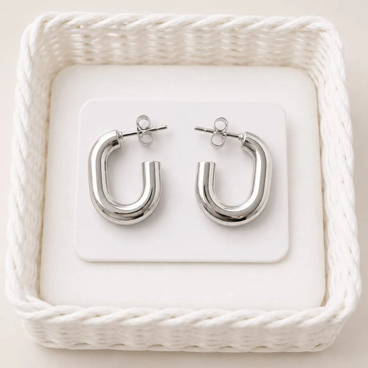 Silver Modern U Hoop Earrings