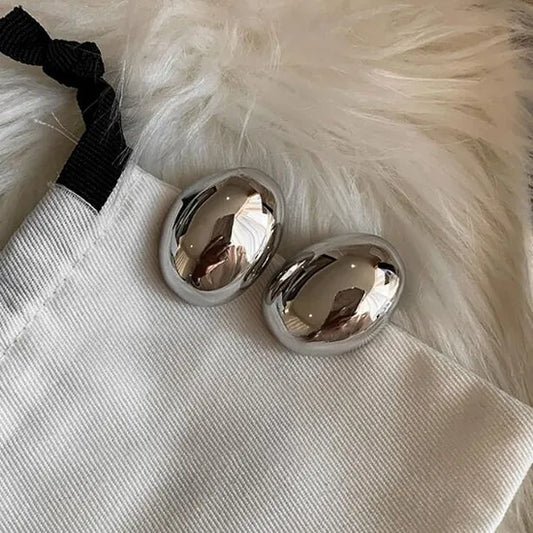 Silver-Plated Oval Stud Earrings – Minimalist & Chic Statement Jewelry