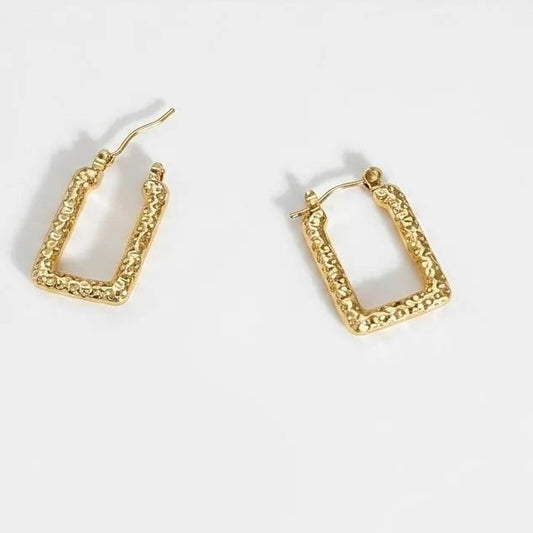 Textured Gold Rectangle Hoop Earrings
