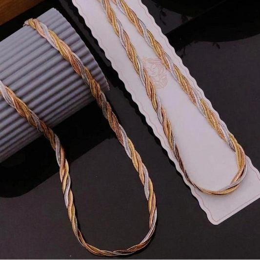 Tri Tone Braided Chain Necklace