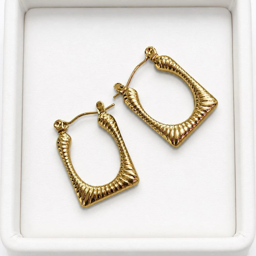 Velora Textured Gold Square Hoop Earrings